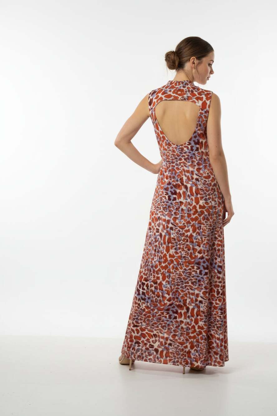 H&M Red Orange Blue Abstract Giraffe Print Sleeveless Maxi Dress